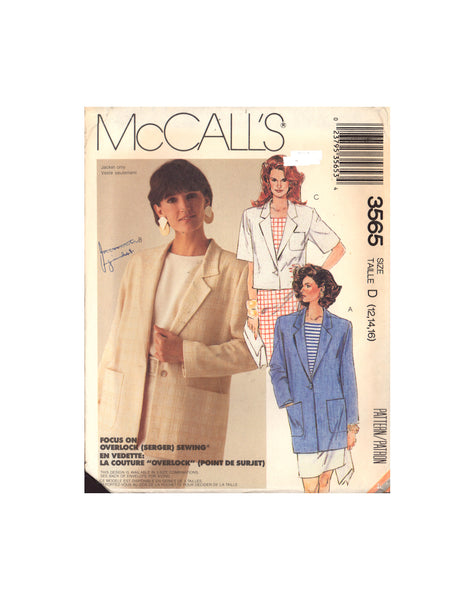 McCall's 3565 Sewing Pattern Jacket Size 12-14-16 Uncut Factory Folded