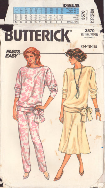 Butterick 3570 Sewing Pattern, Top, Skirt and Pants, Size 16, Cut, Incomplete