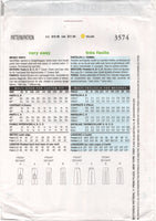 Butterick 3574 Tapered or Straight Leg Low Rise Pants, Uncut, Factory Folded Sewing Pattern Size 6-10