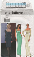 Butterick 3633 Straight Evening Dress with Square Neckline in Two Lengths, Uncut, F/Folded, Sewing Pattern Size 6-10