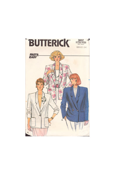 Butterick 3637 Sewing Pattern, Jacket, Size 20-22-24, NEATLY CUT, COMPLETE