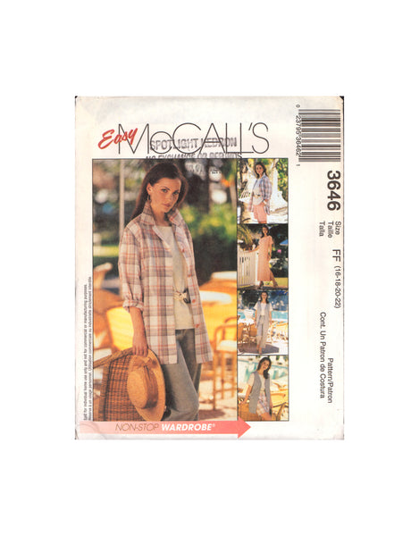 McCall's 3646 Separates: Dress or Top, Shirt Jacket, Vest, Capri Pants and Shorts, Sewing Pattern Plus Size 16-22
