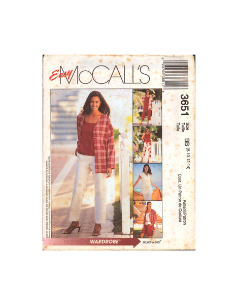 McCall's 3651 Easy Wardrobe: Jacket or Vest, Top, Pants, Capri Pants and Shorts, Uncut, Factory Folded, Sewing Pattern, Sizes 8-14