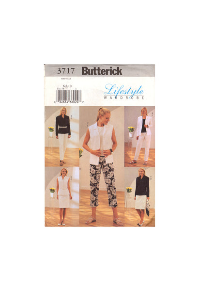 Butterick 3717 Sewing Pattern Women's Shirt-Jacket Vest Skirt Pants Size 6-8-10 Uncut Factory Folded