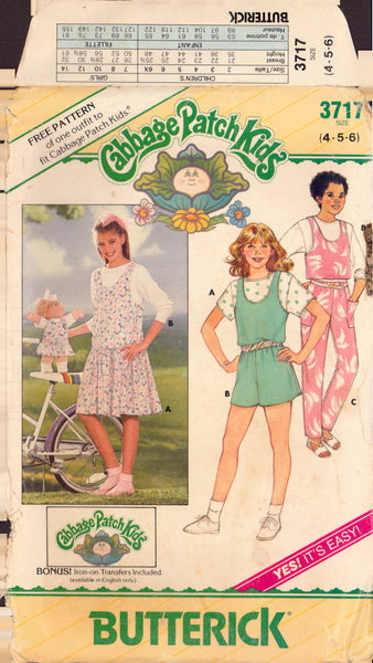 Simplicity 3717 Sewing Pattern, Girls' Jumper, Jumpsuit, Top & Transfer, Size 4-5-6, Partially Cut, Complete