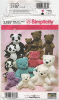 Simplicity 3787 Longia Miller Soft Teddy Bears in Three Sizes, Partially Cut, Complete, Sewing Pattern