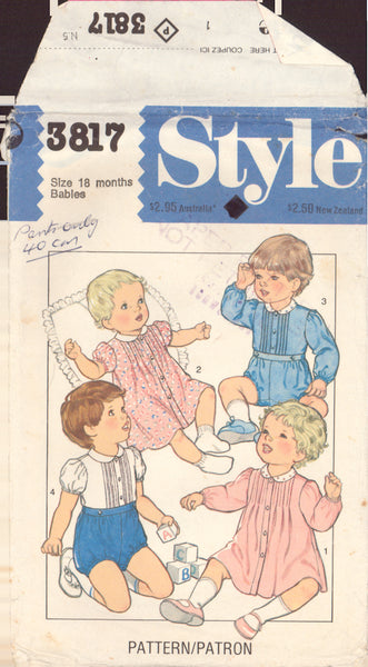 Style 3817 Sewing Pattern Babies' Dress and Romper, Size 18 months, Cut, Complete