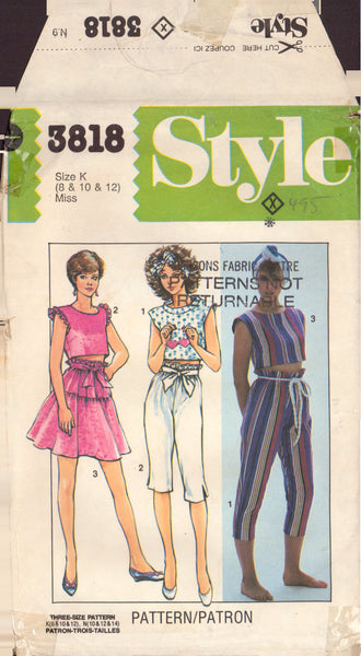 Style 3838 Sewing Pattern Women's Top Skirt Pants, Size 8-10-12, Cut, Complete