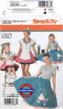 Simplicity 3836 Girls' Rockabilly Costumes, Uncut, Factory Folded, Size 7-14