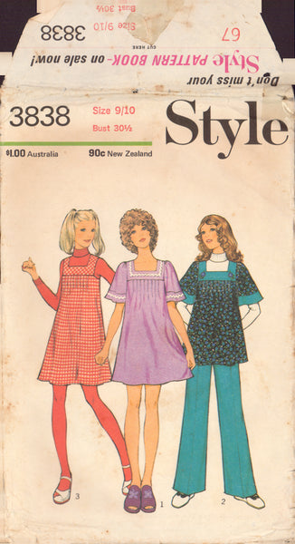Style 3838 Sewing Pattern, Dress, Pinafore Dress, Tunic, Trousers, Bust 30.5", Cut, Complete