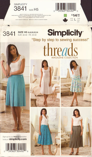 Simplicity 3841 Sewing Pattern, Skirts, Size 6-8-10-12-14, Uncut, Factory Folded