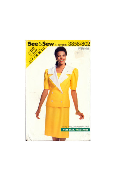 See&Sew 3858 Sewing Pattern Dress Jacket Size 18-20-22 Uncut Factory Folded