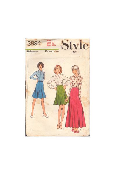 Style 3894 Sewing Pattern, Skirt and Blouse, Size 10, Partially Cut, Complete