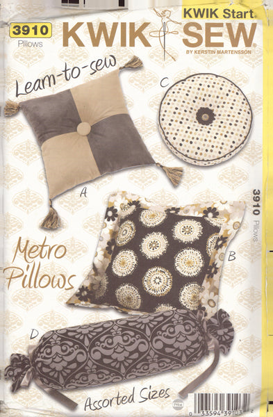 Kwik Sew 3910 Sewing Pattern, Decorative Cushions, Uncut, Factory Folded