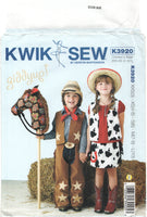 Kwik Sew 3920 Childs' Cowboy Chaps, Vest, Skirt and Pony, Uncut, Factory Folded Sewing Pattern Size 3-10
