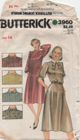 Butterick 3960 Front Tucked Dress with Collar Variations and Belt, Uncut, Factory Folded, Sewing Pattern Size 14