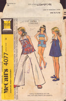 McCall's 4077 Sewing Pattern, Girls' Sundress or Top, Halter and Pants or Shorts, Size 10, Neatly Cut, Complete