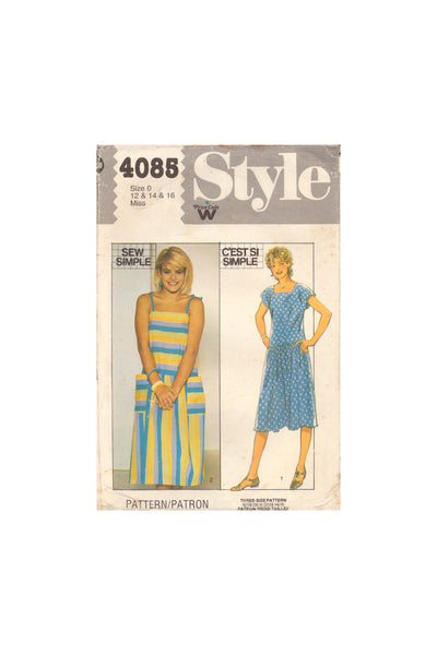 Style 4085 Sewing Pattern, Pullover Dress, Size 12-14, Cut, Complete