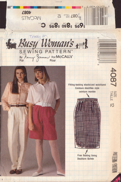 McCall's 4087 Misses' Skirt, Pants & Shorts, Size 12, Partially Cut, Complete