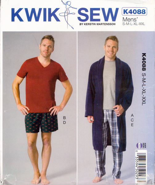 Kwik Sew 4088 Sewing Pattern, Men's Robe, Belt, Tops, Shorts and Pants, Size S-XXL, Partially Cut, Complete