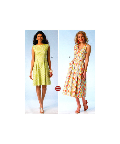 Kwik Sew 4097 Sleeveless Boat or V-Neckline Dresses in Two Lengths, Uncut, Factory Folded, Sewing Pattern Size 8-22