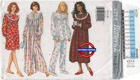 Butterick 4214, Nightgown in Three Lengths, Pajama Top and Pants, Uncut, Factory Folded Sewing Pattern Bust 30.5-36