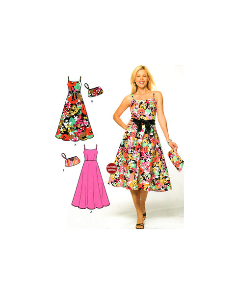 Simplicity 4265 Fit and Flare Sundress with Matching Clutch Purse, Uncut, Factory Folded, Sewing Pattern Size 8-18