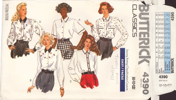 Butterick 4390 Sewing Pattern, Blouse, Size 8-10-12, Cut, Complete