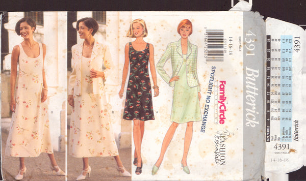 Simplicity 4391 Sewing Pattern, Misses' Petite Top and Dress, Size 14, Cut, Complete