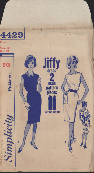 Simplicity 4429 Sewing Pattern, Jiffy Dress, Size 12, Uncut, Factory Folded, "Unprinted"