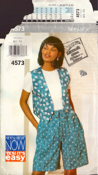See&Sew 4573 Sewing Pattern,  Misses' Vest and Shorts, Size L-XL, Cut, Complete