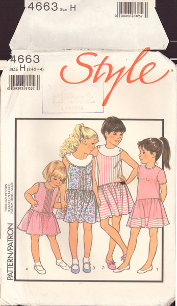 Style 4663 Sewing Pattern, Girls' Dress, Size 2-3-4, Uncut, Factory Folded