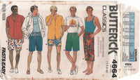 Butterick 4664 Mens' Straight Leg Shorts in Three Lengths with Elastic or Drawstring Waist, Part Cut, Complete, Sewing Pattern Size XS-M