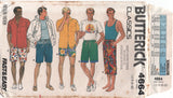 Butterick 4664 Mens' Straight Leg Shorts in Three Lengths with Elastic or Drawstring Waist, Part Cut, Complete, Sewing Pattern Size XS-M