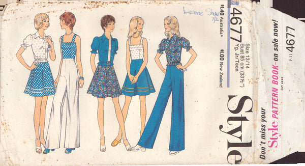 Simplicity 4677 Sewing Pattern, Junior/Teen's Skirt, Pants, Blouse and Top, Size 13/14, Cut, Complete