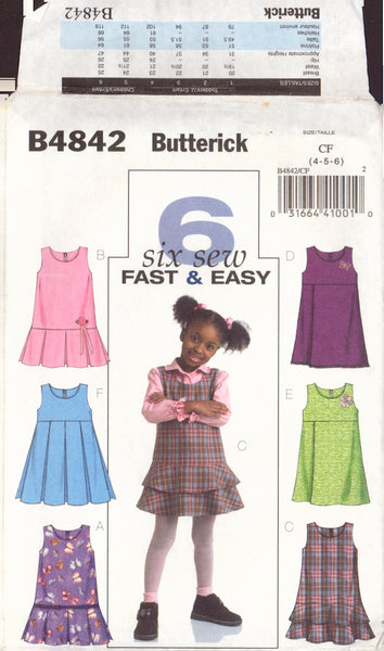 Butterick 4842 Sewing Pattern, Toddlers'/Children's Jumpers, Size 4-5-6, Uncut, Complete