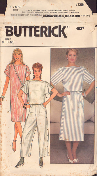 Butterick 4937 Sewing Pattern, Dress, Top, Skirt and Pants, Size 6-8, Cut, Complete