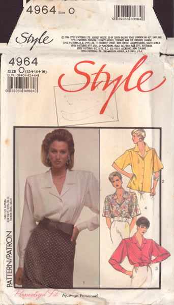 Style 4964 Sewing Pattern, Set of Blouses, Size 12-14-16, Cut, Complete