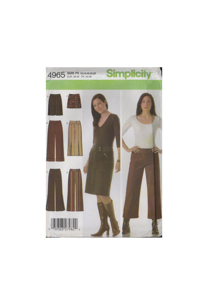 Simplicity 4965 Sewing Pattern, Pants and Skirt, Size 12-20