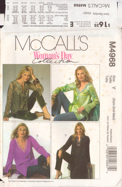 McCall's 4968 Sewing Pattern, Women's Tunics, Size Xsm-Sml-Med, Uncut Factory Folded