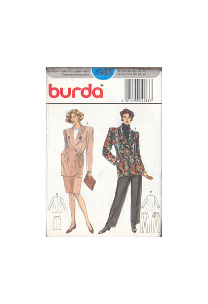 Burda 4983 Sewing Pattern, Women's Jacket, Skirt, Pants, Size 10-20, Uncut, Factory Folded