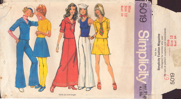 Simplicity 5019 Sewing Pattern, Misses' Skirt, Pants, Top, Size 12, Cut, Complete