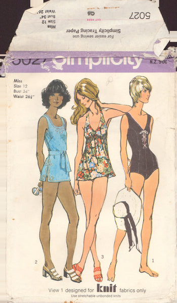 Simplicity 5027 Sewing Pattern Bathing Suits Size 12 Partially Cut, Complete