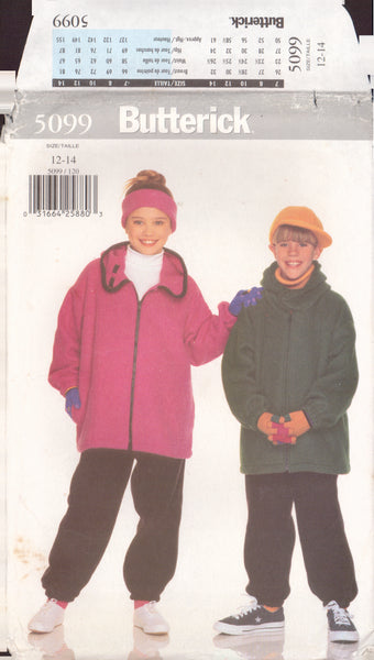 Butterick 5099 Sewing Pattern, 1997, Boys'/Girls' Jacket, Pants, Cap & Headband, Size 12-14, Uncut, Factory Folded