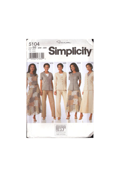 Simplicity 5104 American Sewing Guild Top, Jacket, Pants and Skirt, Sewing Pattern Size 10-18 OR 20-28
