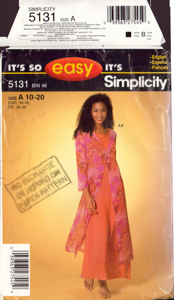 Simplicity 5131 Sewing Pattern, Miss Petite Pullover Dress and Duster, Size 10-16, Cut, Incomplete