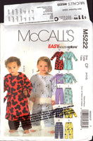 McCalls 5222 Sewing Pattern Children's Tops Pants Robe Belt Size 1-2-3 or Size 4-5-6, Uncut, Factory Folded