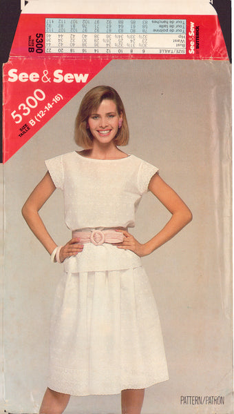 See&Sew 5300 Sewing Pattern, Skirt and Top, Size 12-14-16, Uncut, Factory Folded