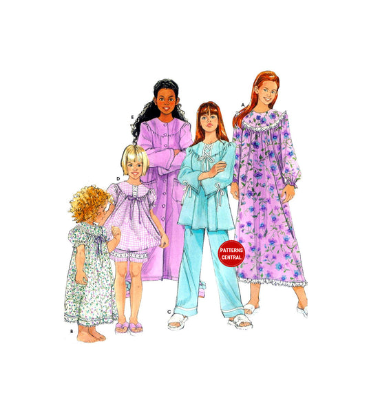 Simplicity 5382 Child's Sleepwear: Nightgown, Robe, Pajama Top and Pants, Uncut, Sewing Pattern Multi Size 3-6