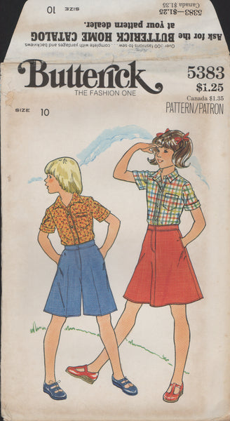 Butterick 5383 Sewing Pattern, 1970s, Girls' Shirt Skirt and Culottes, Sewing Pattern, Size 10, Uncut, Factory Folded